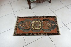 Oushak Runner 2.8×1.4 ft Vintage Turkish Rug Small Runner Anatolian Rug Y59