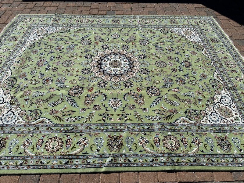 New Fine Quality Pear Green Oriental Rug Handmade in India, Silk & Wool, 9'x12' gallery