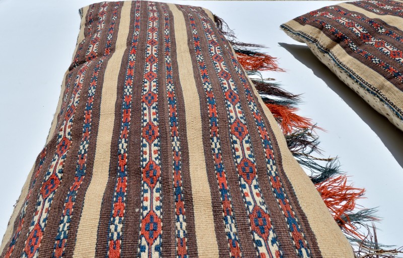 PAIR OF SUPERB ANTIQUE YOMUD CHUVAL PILLOWS TEKKE TURKMEN ERSARI RUG gallery