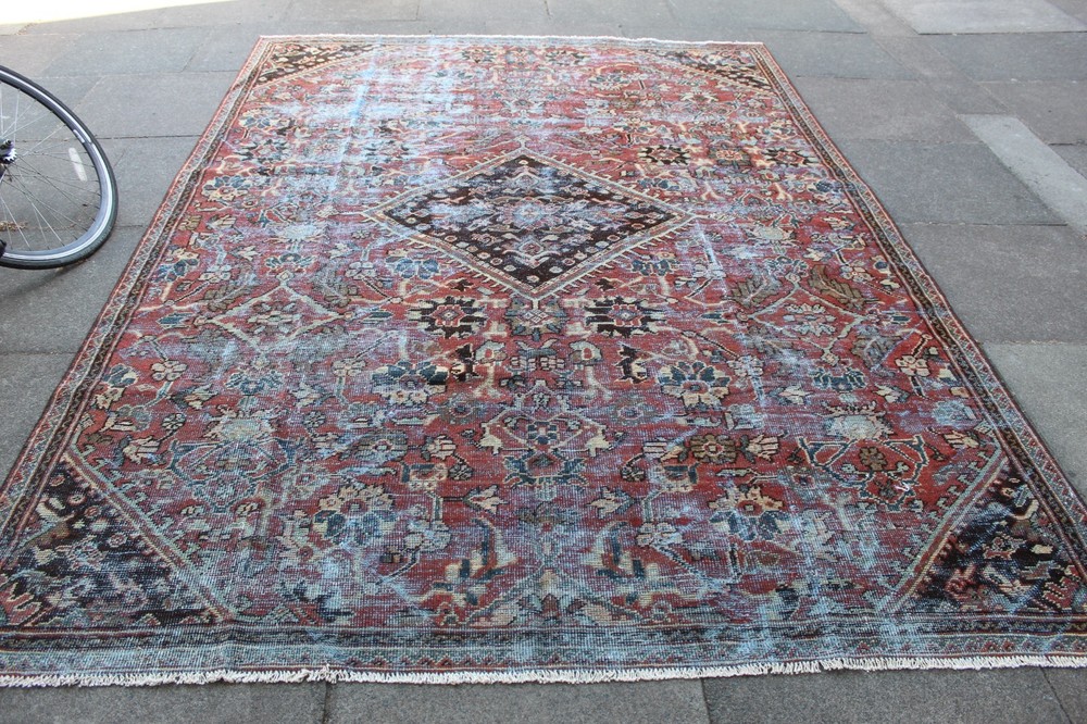 Antique Worn Traditional Hand Made Turkish Oriental Wool Red Carpet 317x217cm