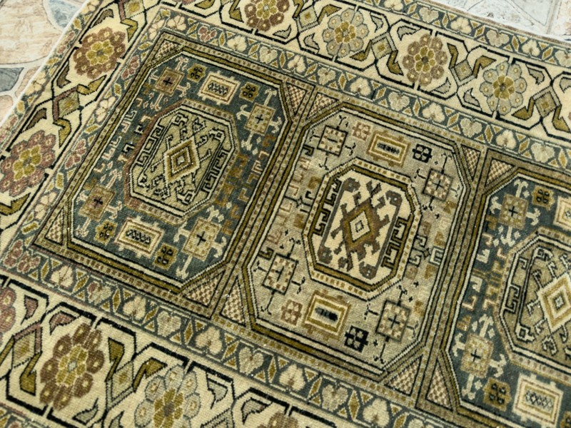 1980s Geometric Turkish Vintage Small Rug Tribal Handmade Anatolian Wool 3x6 ft gallery