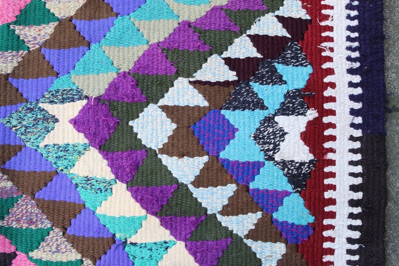 Vintage Traditional Hand Made Oriental Wool Cotton Blue Long Kilim 325x150cm gallery