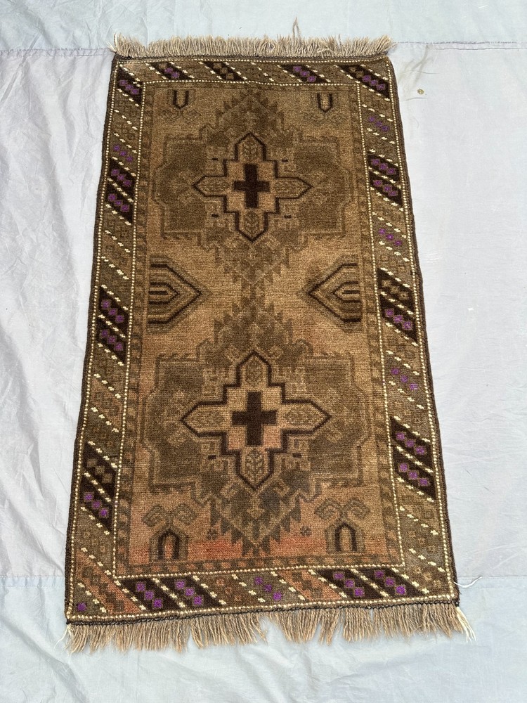 2'9 x 4'10 ft Vintage Afghan Hand-Knotted Wool Rug Tribal Geometric Brown Rug