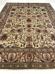Antique Oriental Hand-Knotted Wool Area Rug Ivory/Green/Red/Blue 8’7″ x 11’2″