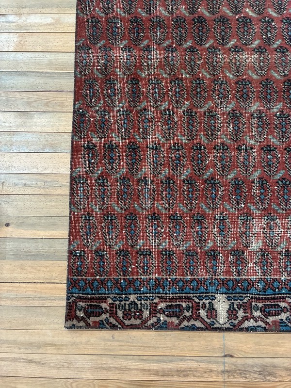 Moody Boho Boteh Runner 3x6 Vintage Turkish Rust Red Navy Blue Wool Rug gallery