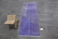 Vintage Turkish Runner Rug 2x5ft Wool Anatolian Handmade Hallway Oushak PURPLE