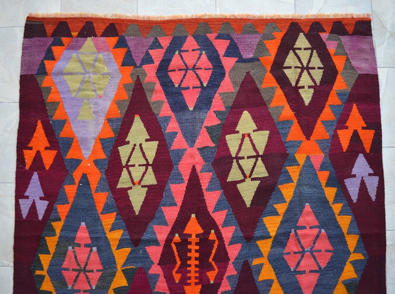Antique Rug, Turkish Kilim Rug, Handmade Rug Colorful Area Rug Vege Dyes, 6 x 7 gallery