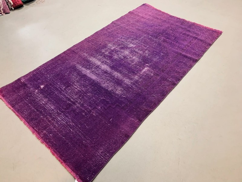 Old tribal Distressed Overdyed Vintage Turkish Wool Rug 194x102 cm Medium gallery