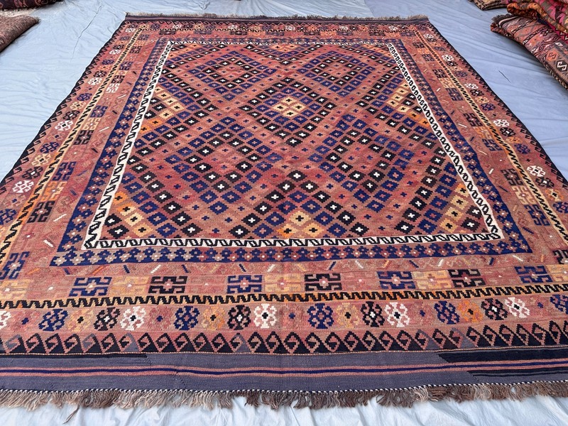 Terracotta Faded Kilim Rug 7'11x9'10 Turkish Tribal Boho Geometric Flatweave rug gallery