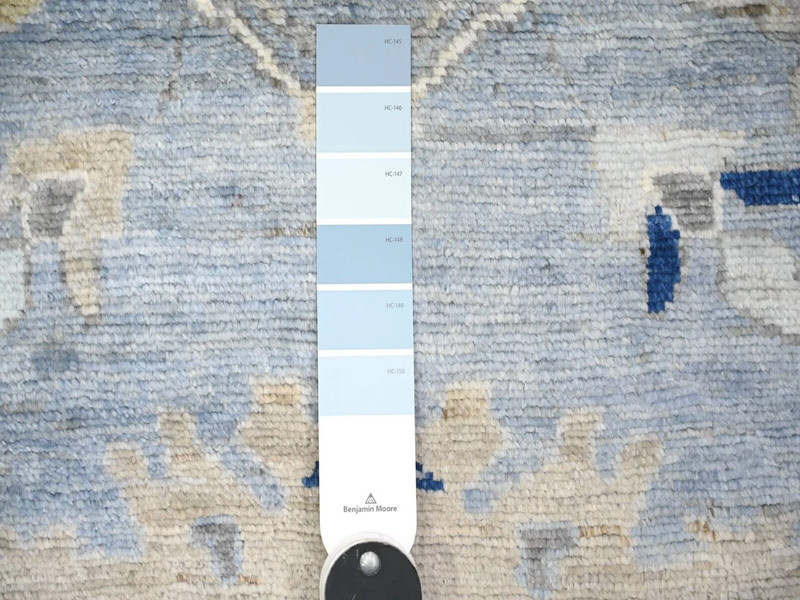 11'8"x11'9" Air Force Blue, Angora Pile Oushak with All Over Motifs Natural Dye gallery