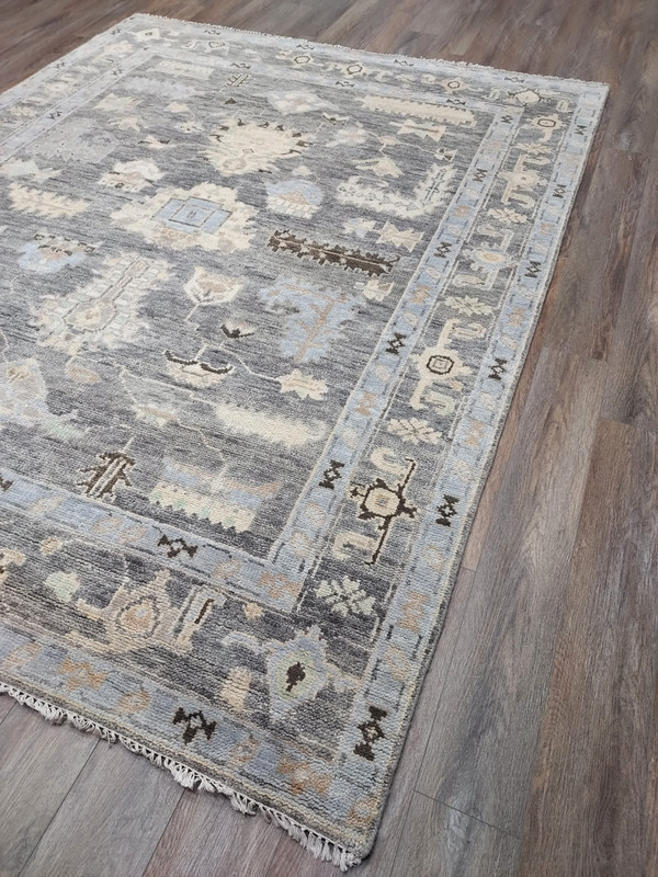 TURKISH OUSHAK RUG.MODERN MULTICOLORED AREA RUG 8x10 FT,HANDMADE BOHEMIAN RUG gallery