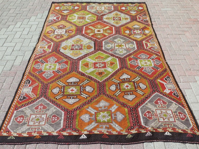 Area Rugs, Vintage Rug, Tribal Rug, Wool Rug Embroidery Kilim Rug Carpet77"X115" gallery