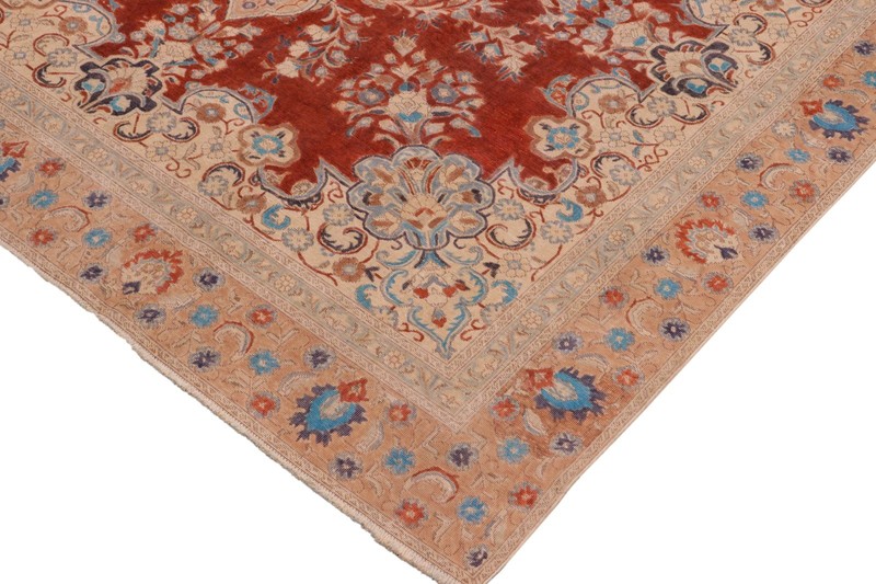 Hand Painted Wool Area Rug - Rust Red & Ivory Medallion 10'3" x 13'7" gallery