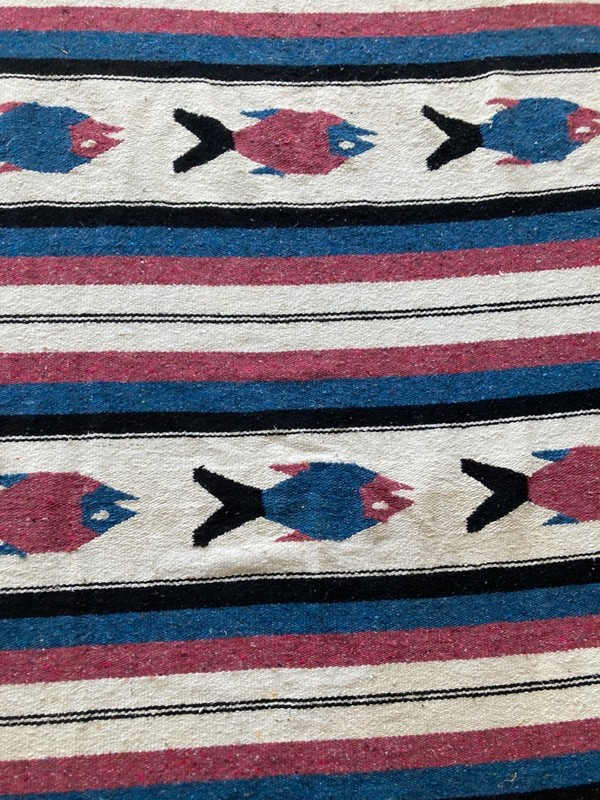 Vintage Handmade Mexican Pictorial Wool Kilim Rug Carpet 202x113 cm gallery