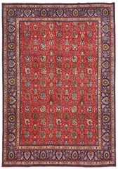 Vintage Hand-Knotted Red Oriental Rug 9’7X12’6 ft Allover Floral Design Carpet