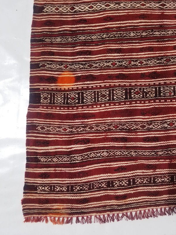 Vintage Traditional Handmade Tunisian Bakhnoug Wool Multi Kilim Rug 8.3x3.6ft gallery