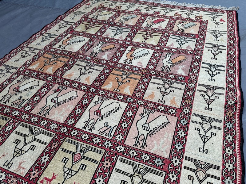 4x6'2 ft Afghan Silk Kilim Rug Handmade Pictorial Birds Design Oriental Carpet gallery
