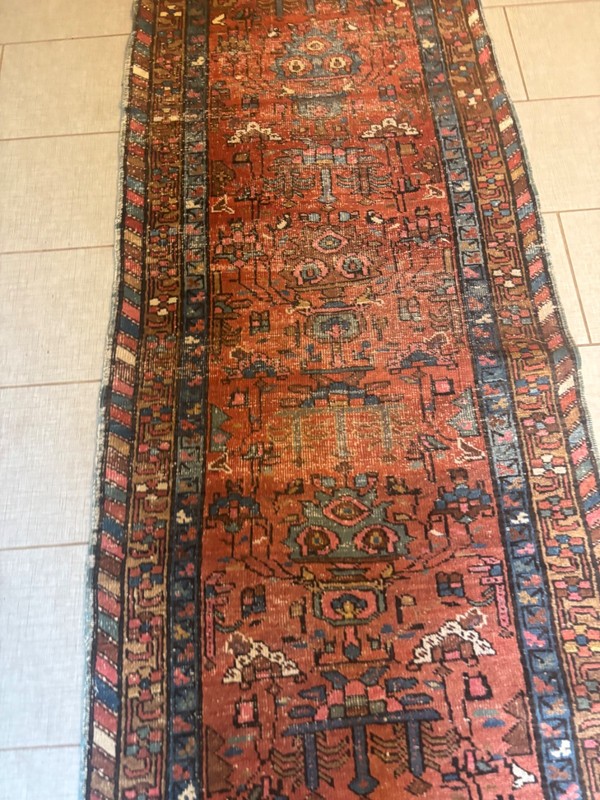 ANTIQUE. HAND MADE . . . RUNNER. BEAITIFUL COLOR. th19. 11x3 gallery