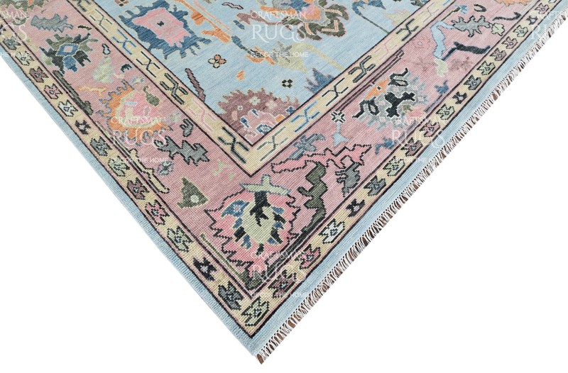 Oushak-Style Floral Traditional Area Rug – Blue & Pink Accents 8x10 ft gallery