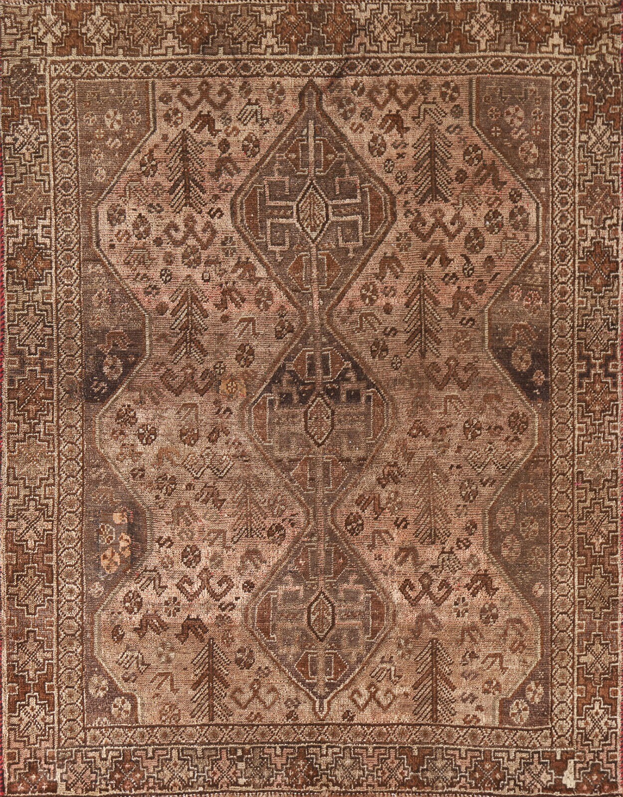 Antique Rug 5x6 ft.Pre-1900 Qashqai Geometric Oriental Handmade Home Décor Rug gallery