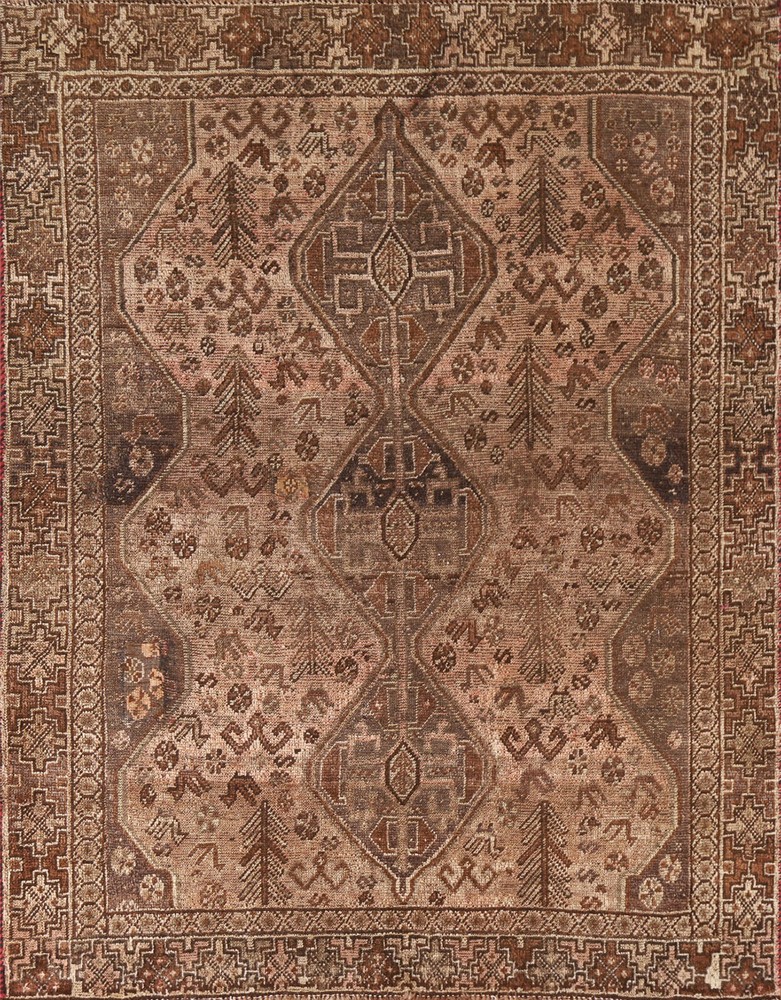 Antique Rug 5x6 ft.Pre-1900 Qashqai Geometric Oriental Handmade Home Décor Rug