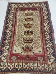 Antique Oriental Hand-Knotted Wool Area Rug Tribal Beige/Blue/Red 4’4″ x 6’10”