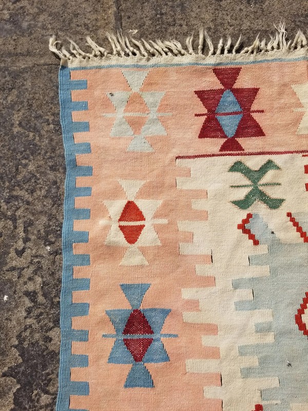 Vintage Traditional Handmade Anatolian Turkish Wool Multicolor Kilim 5.8x3.9 ft gallery
