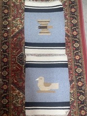 Vtg. Southwestern Mexican Hand Woven Rug Runner Wall Hanging Chimayo 14.5”x40”