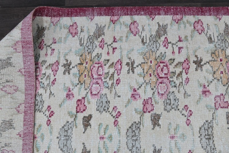 Oushak 4x7,Turkish Rug,vintage,anatolian,WHITE,kilim,Bohemian,handmade,wool gallery