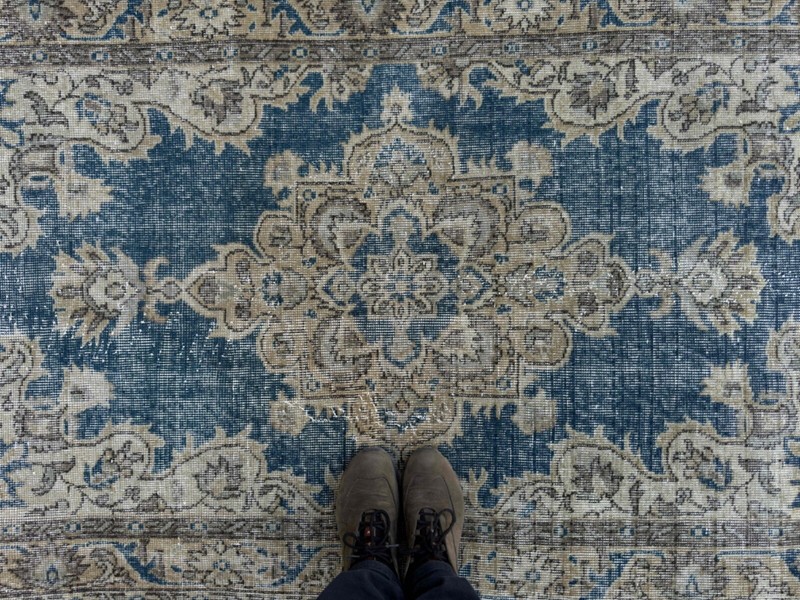 Hand-Knotted Vintage Rug 4x6 Blue Cotton Traditional Carpet Medium Size Anatolia gallery