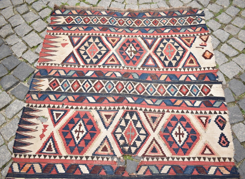 Fabulous Antique Caucasian Rug 48'' x 115'' Collector ltem With Great Colors Rug gallery