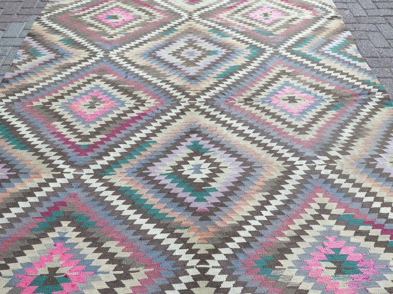 Turkish Kilim Wool Rugs, Area Rug, Handmade Floor Carpet, Large Teppich 78"X115" gallery