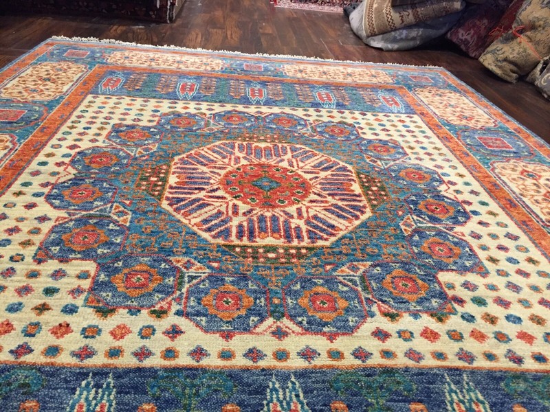Genuine Hand Knotted Green Blue Oushak Heriz Geometric Rug Carpet 8’x10’5”,#69 gallery