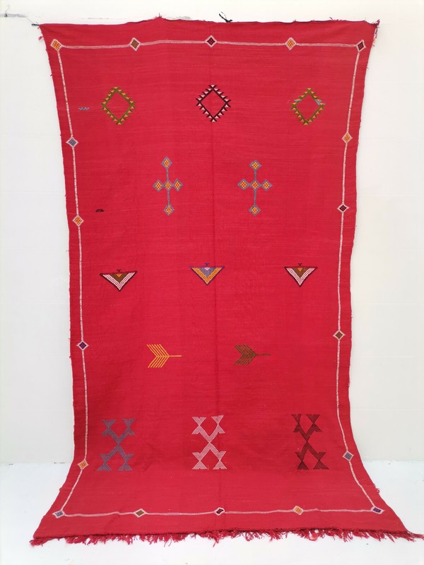 Cactus silk rug, handmade, Tribal patterns, Red rug, 140x245cm, 4.6x8ft gallery