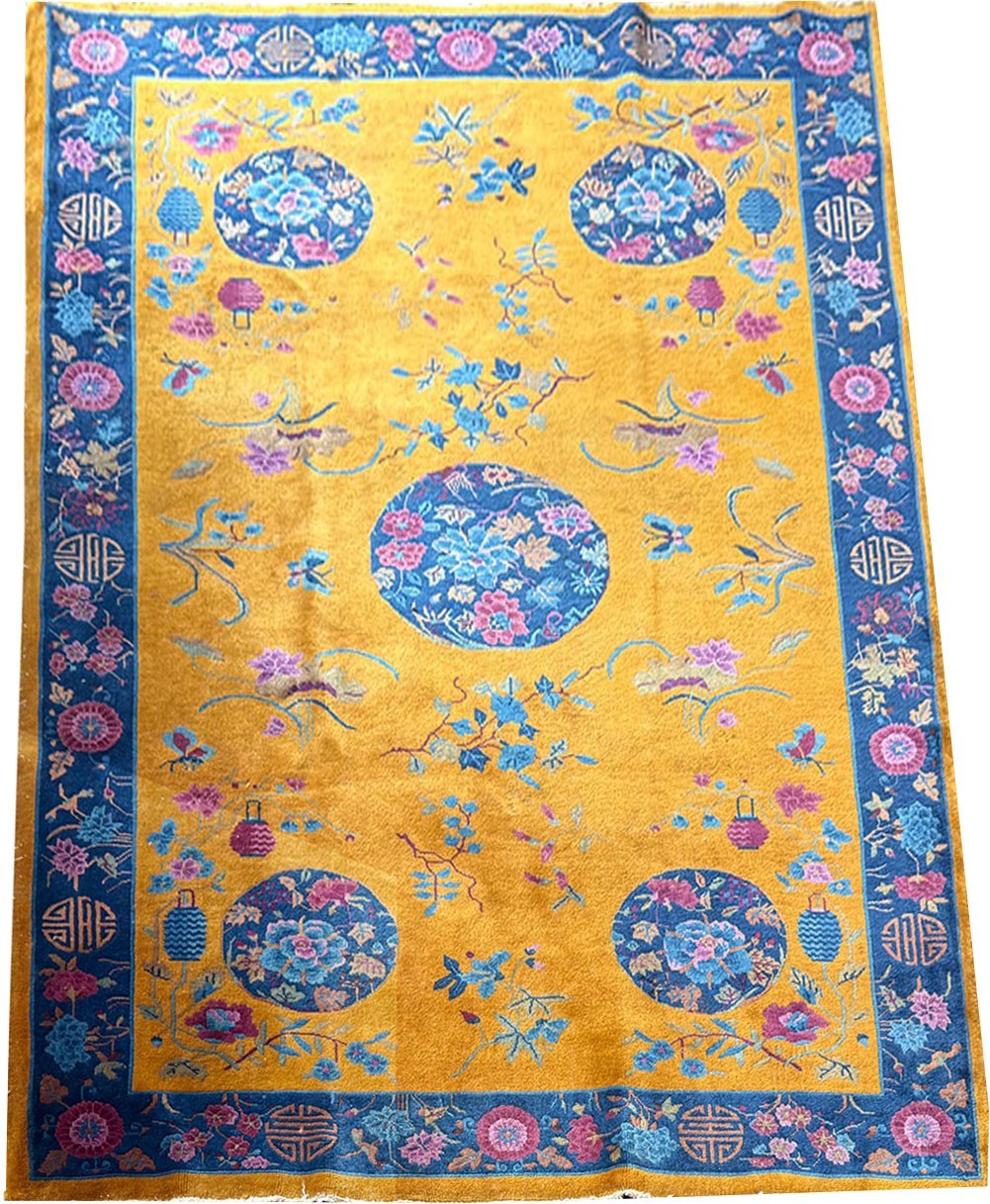 A Stunning Antique 5' x 8' Gold Ground Art Deco Mandarin Chinese Rug Circa 1920 gallery