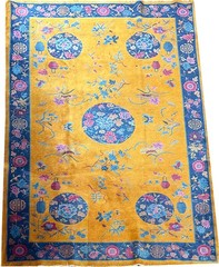 A Stunning Antique 5′ x 8′ Gold Ground Art Deco Mandarin Chinese Rug Circa 1920
