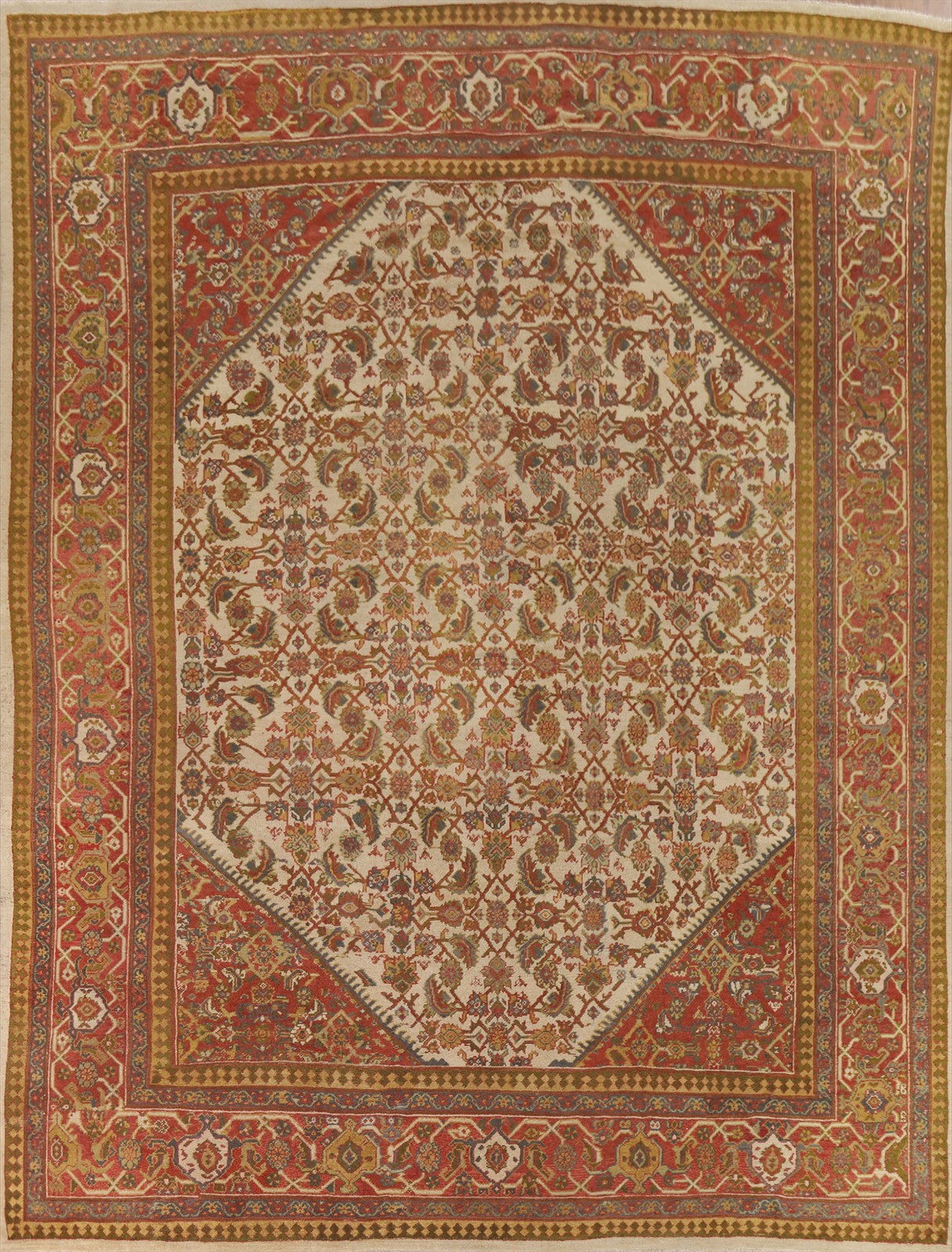 Classic Ivory/ Rust Antique Rug pre-1900 Hand-made Living Room Carpet 10x13 gallery