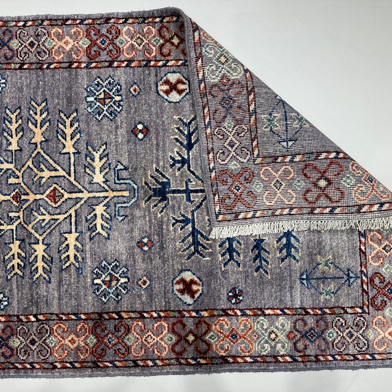 Handmade (2'7" x 8') Bluish Gray Afghan Tribal Wool Runner Rug for Hallway gallery