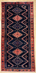 5×13 Large Hamedan Hand Knotted Wool Runner Rug Navy Blue Geometric Tribal Hall