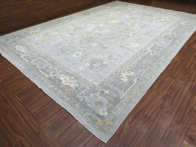 12'1"x17'8" Light Gray Angora Oushak with Leaf Pattern Natural Dyes, soft Wool gallery