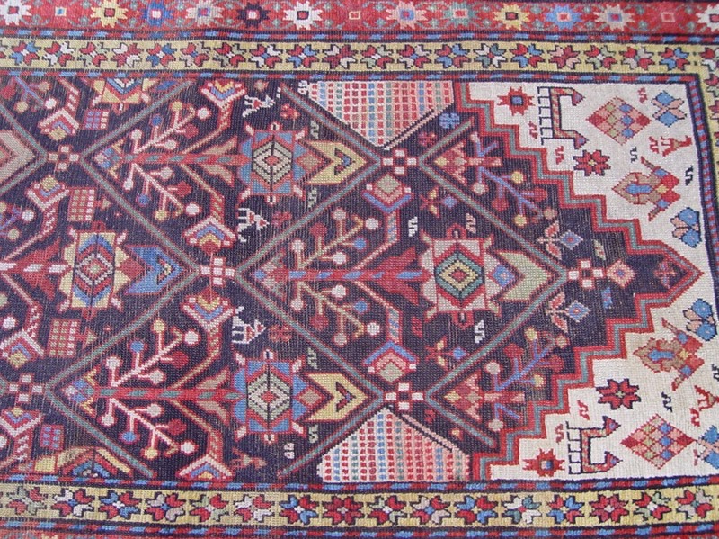 Antique 1880s Caucasian Runner Handmade Pictorial Wool Tribal Rug 3'4" x 11'9 gallery