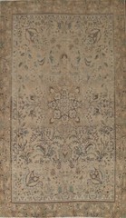 Muted Beige/ Brown Floral Tebriz Area Rug 6×9 Wool Handmade for Dining Room Rug