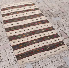 Turkish Kilim Rug 35”x64” Hand Woven Elmadag Beige Cicim 90x163cm Multi Color