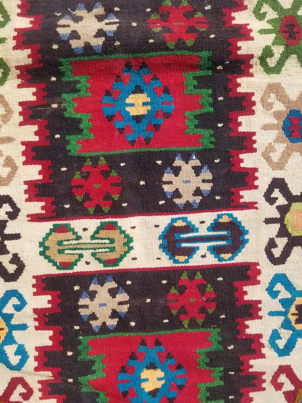 Vintage Traditional Handmade Turkish Anatolian Wool Multi Kilim Rug 4.4x2.3ft gallery