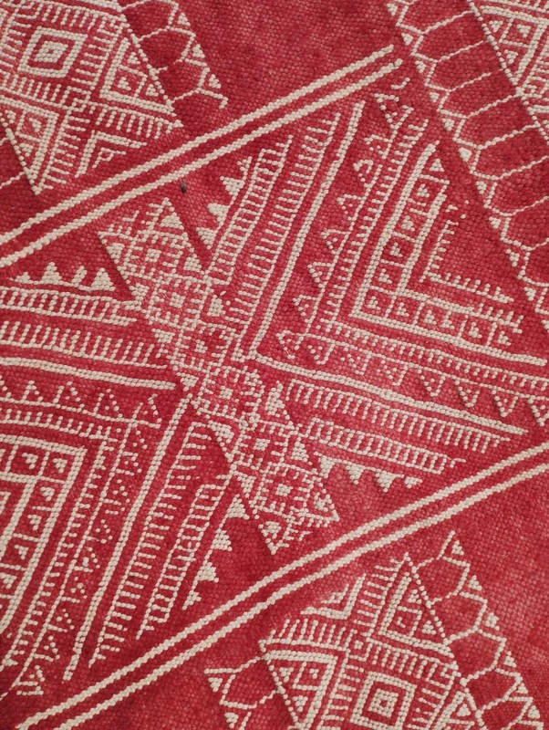 Vintage Handmade Tunisian Bakhnoug Red Color Wool Kilim Rug 207x80 cm gallery