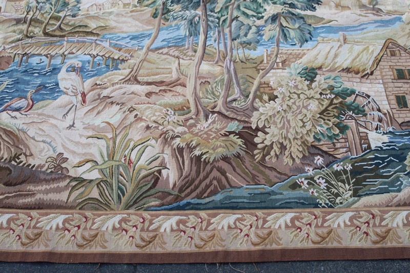 Vintage Hand Made French Design Original Wool Green Aubusson Tapestry 208X143cm gallery