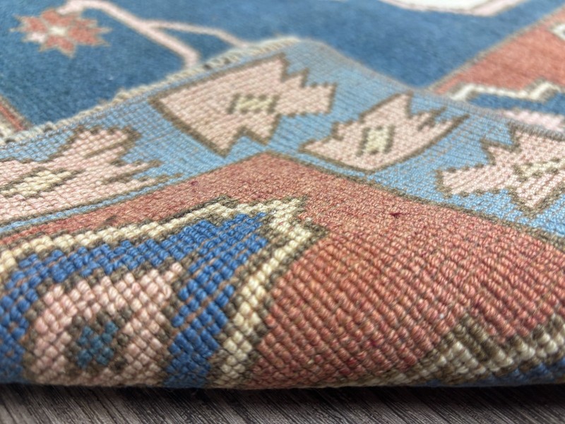 4x6 White Blue Red Pink Vintage Turkish Oushak Area Rug, Hand-Knotted Wool Rug gallery