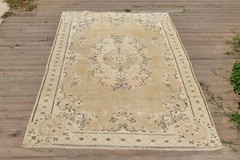 Turkish Rug 52”x88” Oushak Light Color Medallion Pattern Carpet 134x225cm