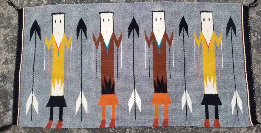 Antique Navajo Handwoven Native American Mexican Yei Wool Rug 38x20in