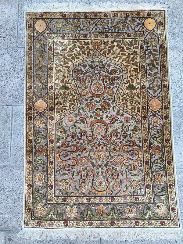 SILK METALLIC TURKISH UZBEK HEREKE RUG Circa : 1950's gallery